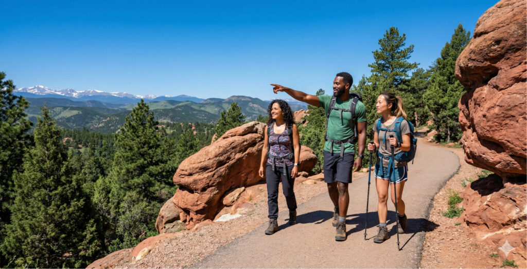 3 people hiking