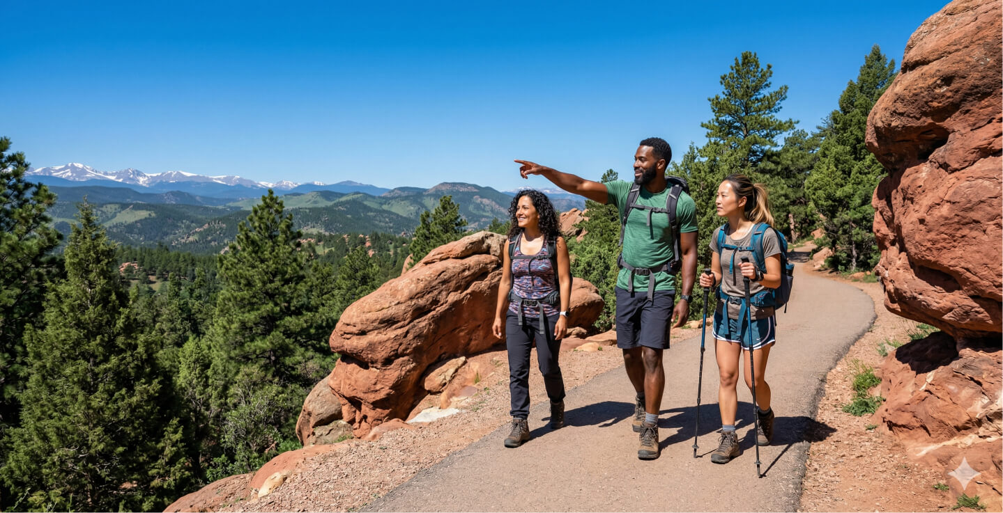3 people hiking