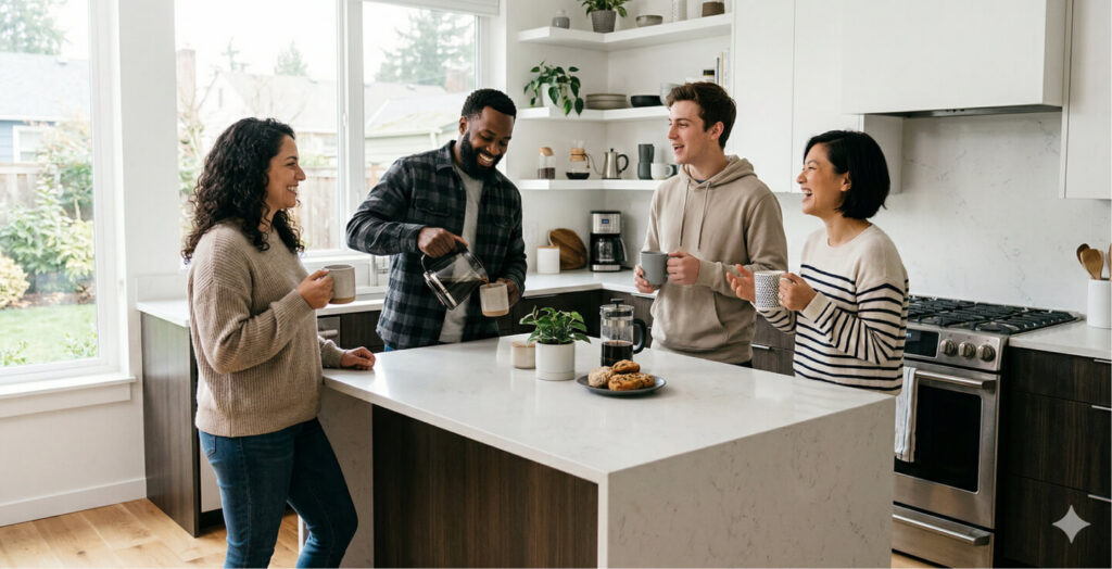 friends having morning coffee
